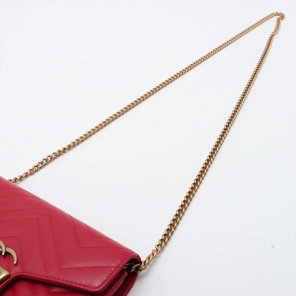 Gucci GG Marmont Leather Chain Wallet Red 474575 - Picture 5 of 12